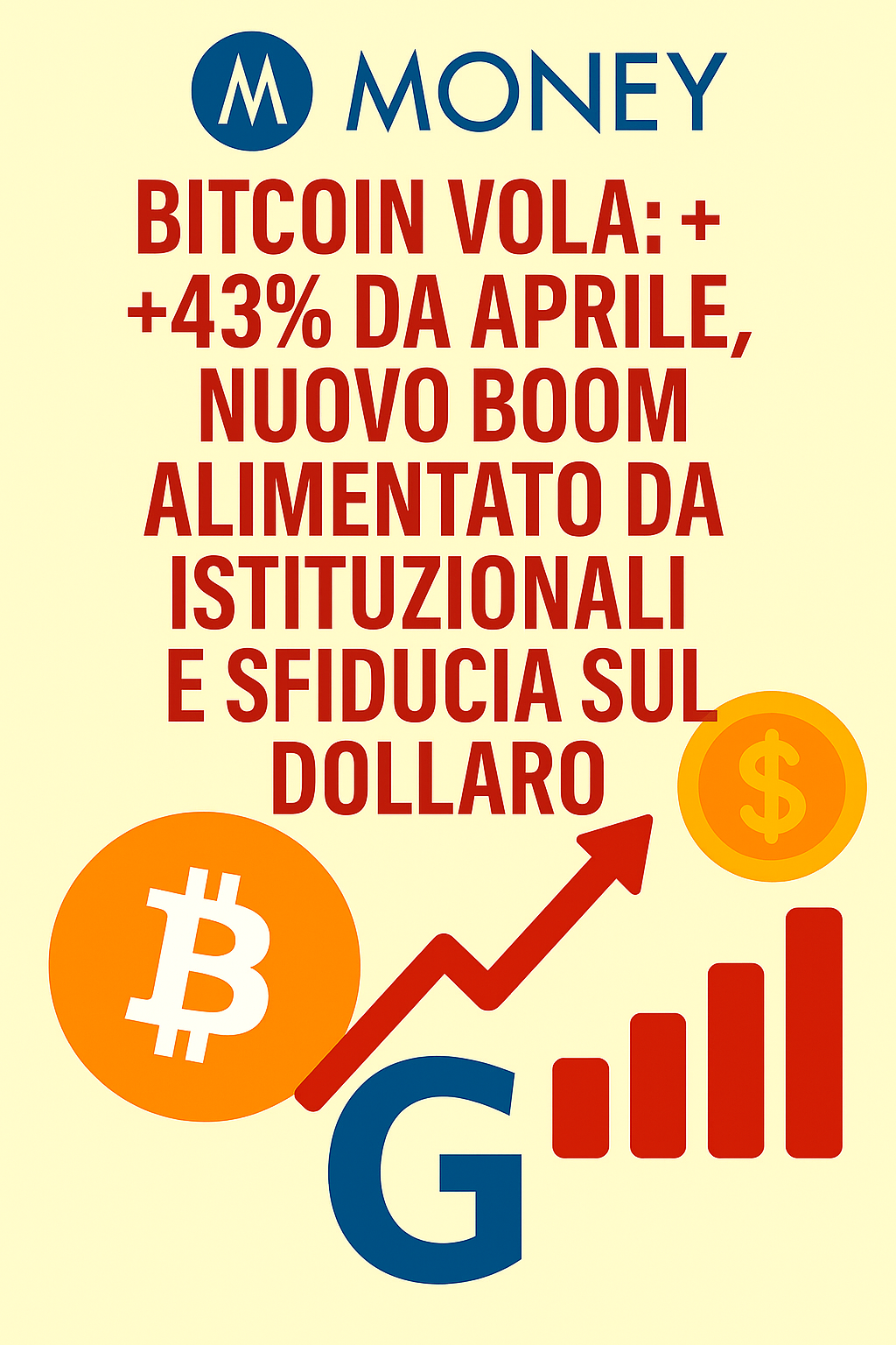 Bitcoin vola: +43% da aprile, nuovo boom alimentato da istituzionali e sfiducia sul dollaro